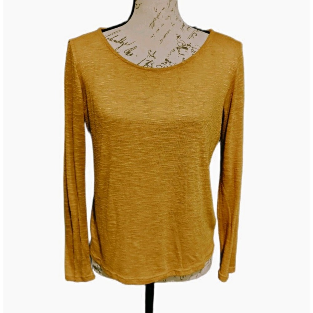 XXI Y2K Womens Mustard Yellow Scoop Neck Lightweight Long Sleeve Slub Knit Top M